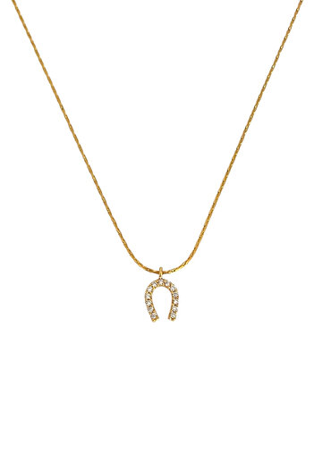 Bonnjerra Jewellery Çelik 1mm İnce Gold Hayalet Zincir Zirkon Taşlı Minimal At Nalı Şans Kolyesi