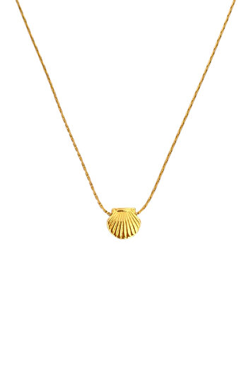 Bonnjerra Jewellery Çelik 1mm İnce Gold Hayalet Zincir Minimal Deniz Kabuğu Shell Kolye