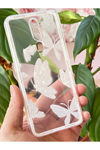 Fibaks Oppo A5 - A9 2020 Case Transparent Butterfly Design Patterned Camera Protection Soft Silicone Cover