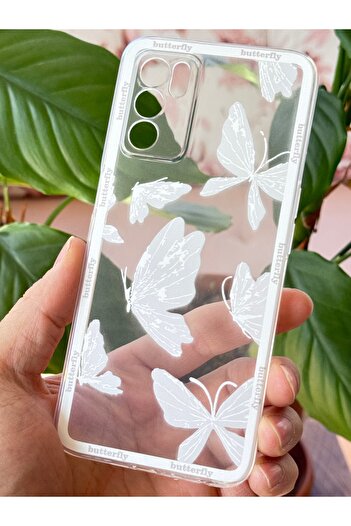 Fibaks Oppo A16 Case Transparent Butterfly Design Patterned Camera Protection Soft Silicone Cover