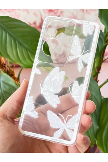 Fibaks Oppo Reno 11F Kılıf Şeffaf Kelebek Tasarımlı Desenli Kamera Korumalı Yumuşak Silikon Kapak