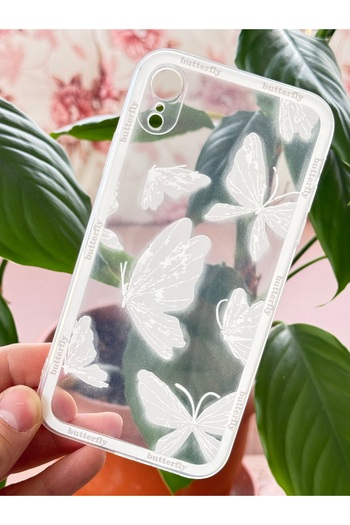Fibaks Case for Apple iPhone Xr Transparent Butterfly Design Patterned Camera Protection Soft Silicone Cover