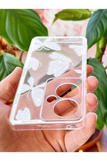 Fibaks Oppo Reno 11F Kılıf Şeffaf Kelebek Tasarımlı Desenli Kamera Korumalı Yumuşak Silikon Kapak