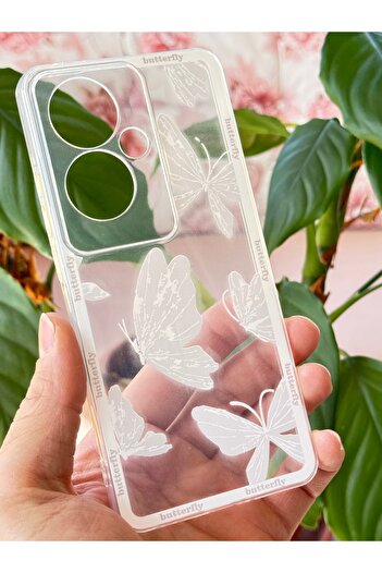 Fibaks Case for Oppo Reno 11F Transparent Butterfly Design Patterned Camera Protection Soft Silicone Cover