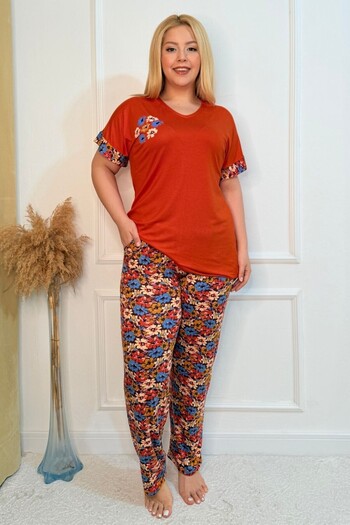 tarzımsüper Set pijamale de lux marime mare, talie elastică, model confortabil, costum de pijama pentru femei din bumbac