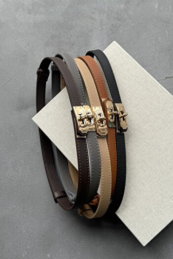 LEONAS Bitter Brown Women's Belt with Adjustable Gold Lock Buckle