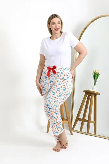 Akbeniz Women's Ecru Cotton Large Size Bottom Pajamas 27558