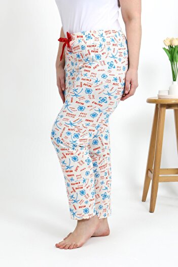 Akbeniz Women's Ecru Cotton Large Size Bottom Pajamas 27558