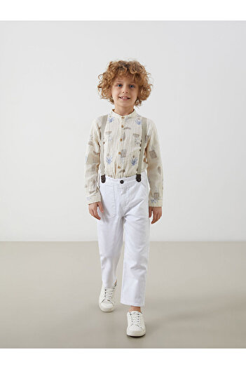 LC Waikiki White Boys' Trousers with Elastic Waistband and Straps