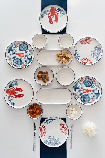 Kevin Seramik Hand Made 14 Pieces Coral Breakfast Set for 6 People