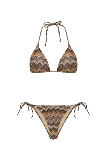 TIME MUSE Glitter Dark Zigzag Pattern Muse Triangle Bikini Set