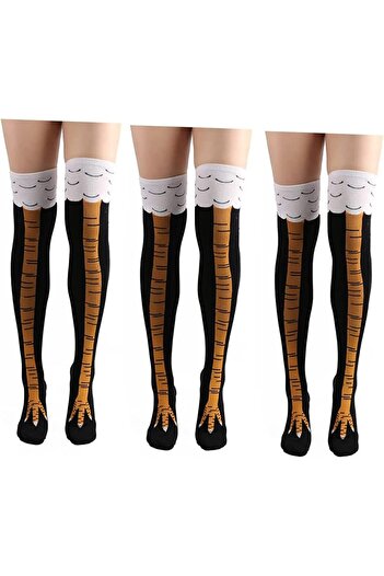 LOOKSOCKS Look Socks Chicken Feet Patterned Four Season Unisex Triple Socket Socks