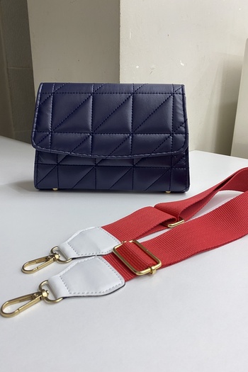 PurpleART Γυναικεία τσάντα ώμου σε μπλε Navy Tom Tricolor καπιτονέ ρυθμιζόμενο λουράκι ώμου