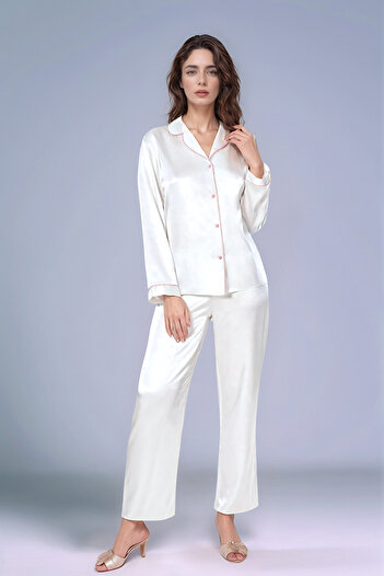 Soweto Women's Ecru Pajamas Shorts Suit Lace Dressing Gown Nightgown Boxed 6-Piece Dowry Set - Satin - Swt.0638