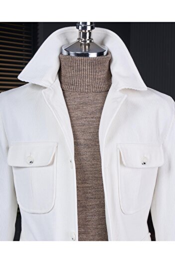 TerziAdemAltun Італійський стиль slim fit оксамитовий спортивний чоловічий піджак екрю T13344