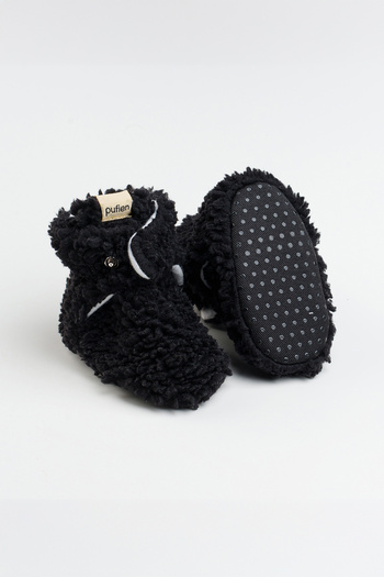 pufien Non-Slip Sole Baby Slippers – Black Slippers with Plush and Sweatproof Organic Cotton Lining