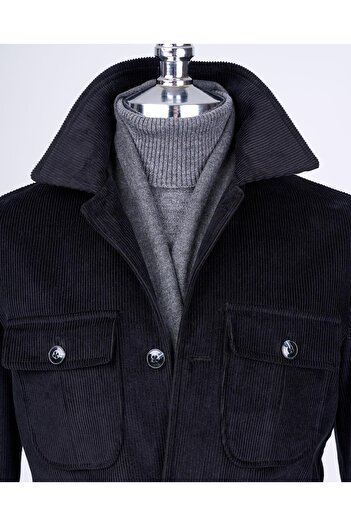 TerziAdemAltun Jachetă sport pentru bărbați din catifea slim fit în stil italian, neagră T13343