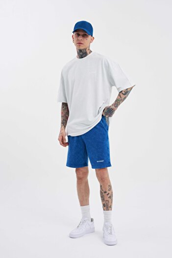 Machinist Men's Luxury Basic Washed Relaxed Indigo Spotted Shorts