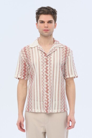 İLKCET MODA Ethnic Patterned Oversize Knitted Shirt