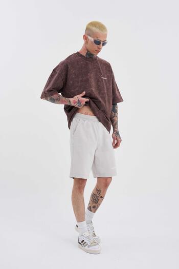 Machinist Men's Luxury Basic Washed Relaxed Light Beige Spotted Shorts