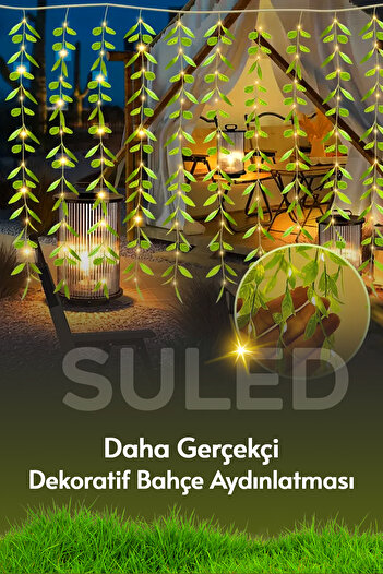 SULED Dekoratif Yapraklı Led Işık 3x1 Metre 180 Led 220V Fişli 3 Modlu Ambiyans Aydınlatma Süs & Dekor Led