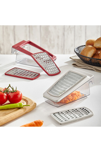 Tohana Prism Grater with Chamber (2 Blades), 550 Ml, Red, Stainless Steel Grater