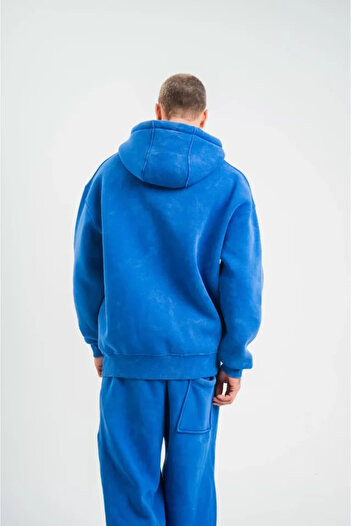 REKA MODA    Unisex Double Oversize Hooded Washable Sweatshirt - Blue