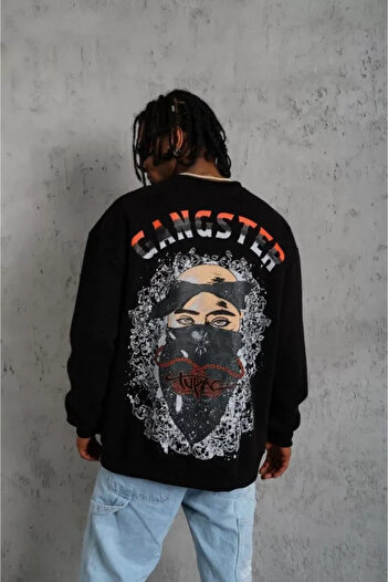 REKA MODA    Men's 3 Thread  Printed Sweatshirt - Black