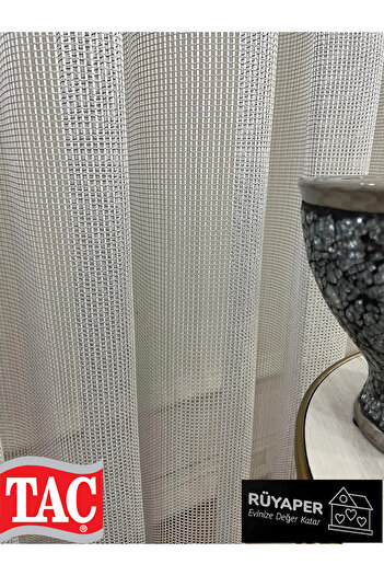 Taç Modern Textured Knitted 1/3 Dense Pleat - Light Gray Tulle Curtain