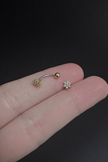 Blisse Piercing Kadın Çiçek Figürlü Zirkon Taşlı Rook ve Kaş Çelik Piercing