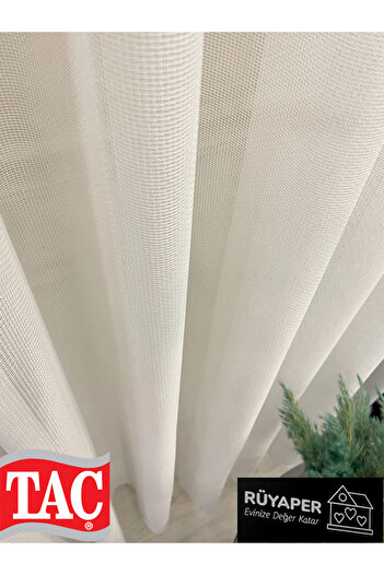Taç Honeycomb Textured Armor - Transparent Glitter 1/3 Sik Pleat - Ecru Tulle Curtain