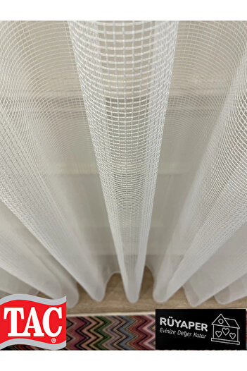 Taç Modern Textured Square Honeycomb 1/3 Dense Pleat Tulle Curtain