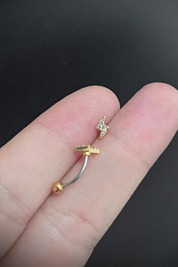 Blisse Piercing Kadın Şimşek Figürlü Zirkon Taşlı Rook ve Kaş Çelik Piercing