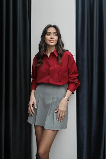 Havoş Burgundy Pocket Embroidered Poplin Shirt