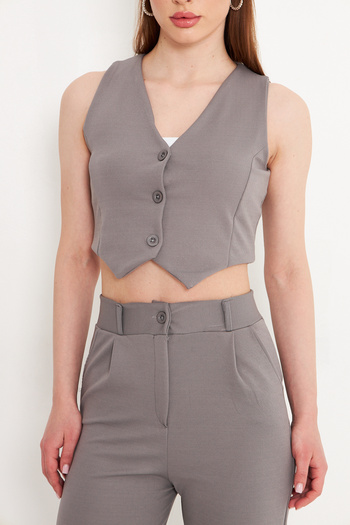 Keshka Women's Fit Cut Gray Vest Pants Set