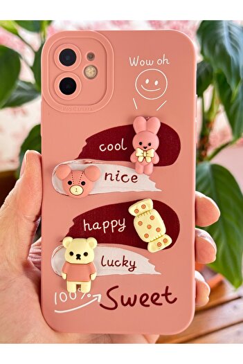 Fibaks iPhone 11 Compatible Case Designed Patterned Camera Protection Rabbit Pink Soft Silicone Cover