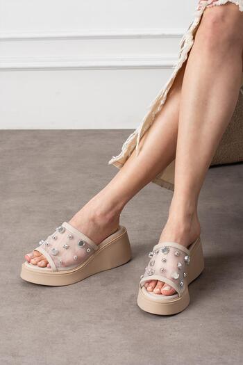 ShoeTek Жіночі капці Janya, з сітчастою підкладкою, бежеві, на шпильках