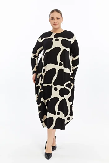 THE CABIN Women's Plus Size Jumbo Long Sleeve Designer Dress
