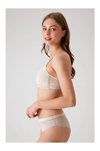 Pierre Cardin Lace Underwire-Free Bra Set Stone