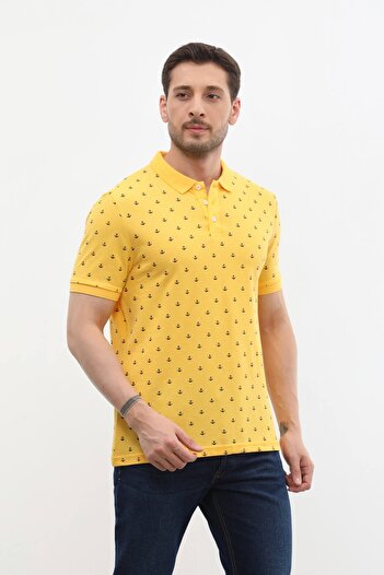 MARKAPIA Men's Polo Collar and Anchor Patterned 100% Cotton T-Shirt