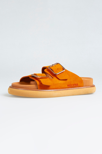 walviss Arandis Women's Genuine Suede Leather Double Buckle Orange Slippers