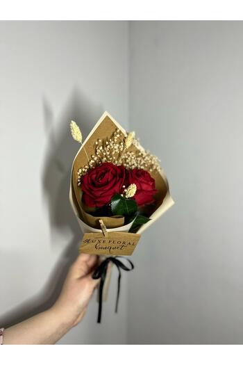 Luxe Floral Bouquet '3'Pcs of 2 Velvet Mini Rose Bouquet & Mother's Flower, Gift Flower, Promise of Request, Coffee Side Flower