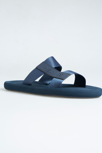 walviss Mystax Men's Woven Fabric Laceless Navy Blue Slippers