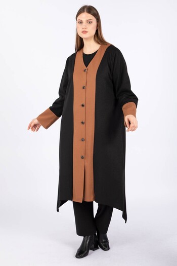 Bluewhite Women's Plus Size Buttoned Long 3 Piece Suit Tan/Black