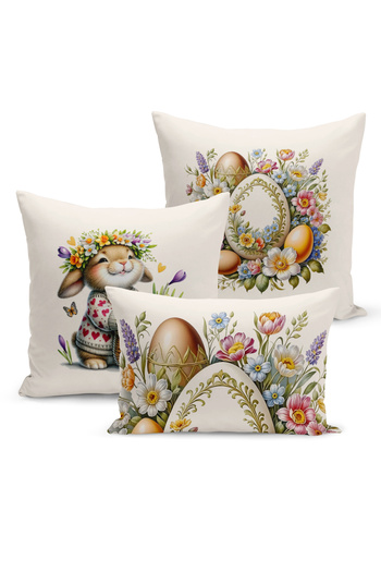 Bertille Home Spring Series Double Sided Digital Printed Set of 3 Throw Pillow Covers (Spring Easter Easter)
