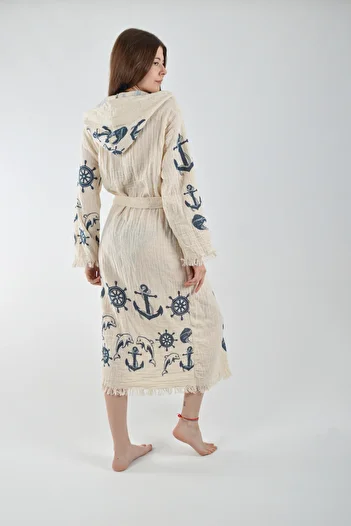 REİNA TEKS Unisex Beachwear Kimono Kaftan - Peshtemal Bathrobe, Shaped Beach Pattern