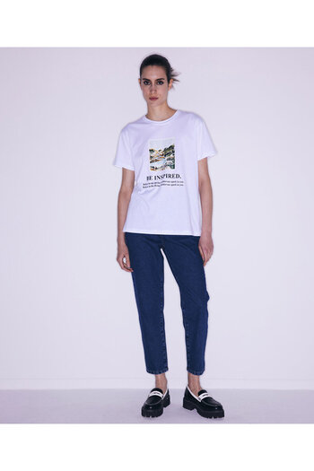 Twist Visual and Slogan Printed T-Shirt