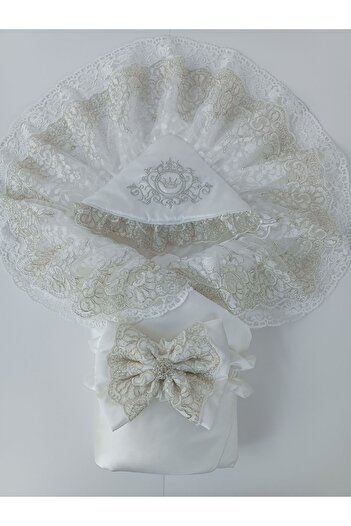 Tomuycuk Ecru Colored 100% Cotton Lace Baby Blanket - Mevlütlük Gift Hospital Discharge Newborn