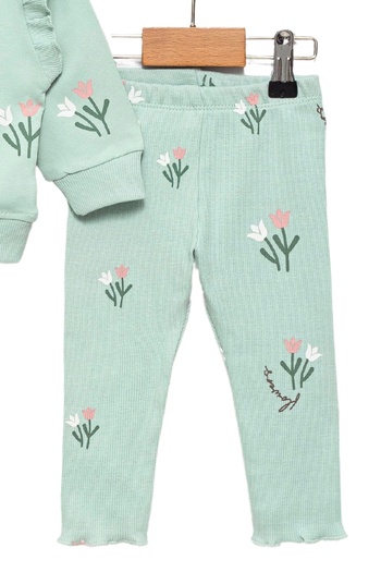Divonette Baby Girl Green Sweatshirt and Ribbed Leggings - Top and Bottom Set