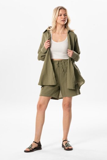 Eliş Şile Bezi Long Sleeve Esved Women's Summer Muslin Shirt Khaki Hk